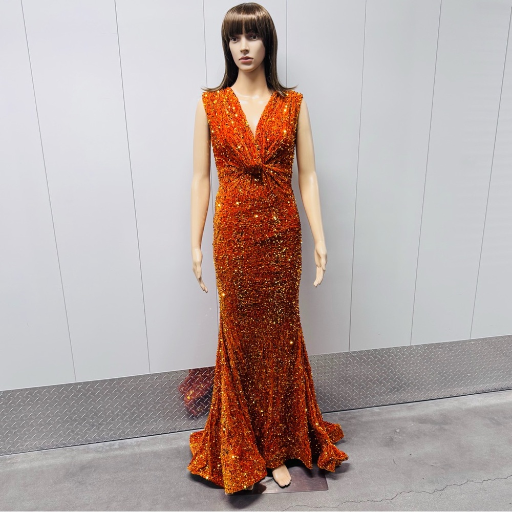 🧡SALE NEW STUNNING CRUSHED VELVET SEQUIN EVENING GOWN